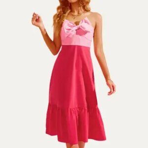 Special Multicolored Bowknot Off-the-Shoulder Midi Dress